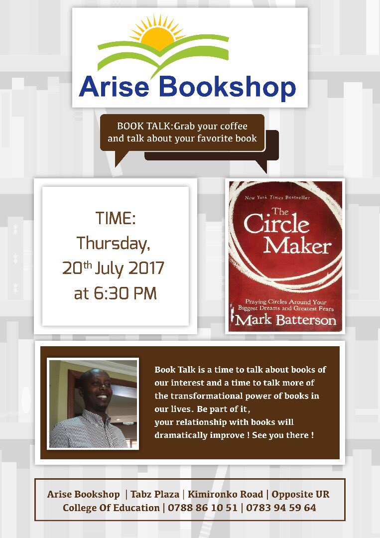 AnnickNicky's tweet photo. We are on this #Thursday and you can't afford to miss it #FriendsofBooks in #Kigali #RwOT for #BookTalk at Arise Bookshop/ Kimironko Road https://t.co/jbDeLK79HL