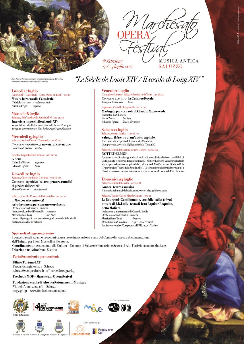 La VI edizione del Marchesato Opera Festival Le Siècle de Louis XIV / Il secolo di Luigi XIV #mof2017 #musicabarocca
comune.saluzzo.cn.it/la-vi-edizione…