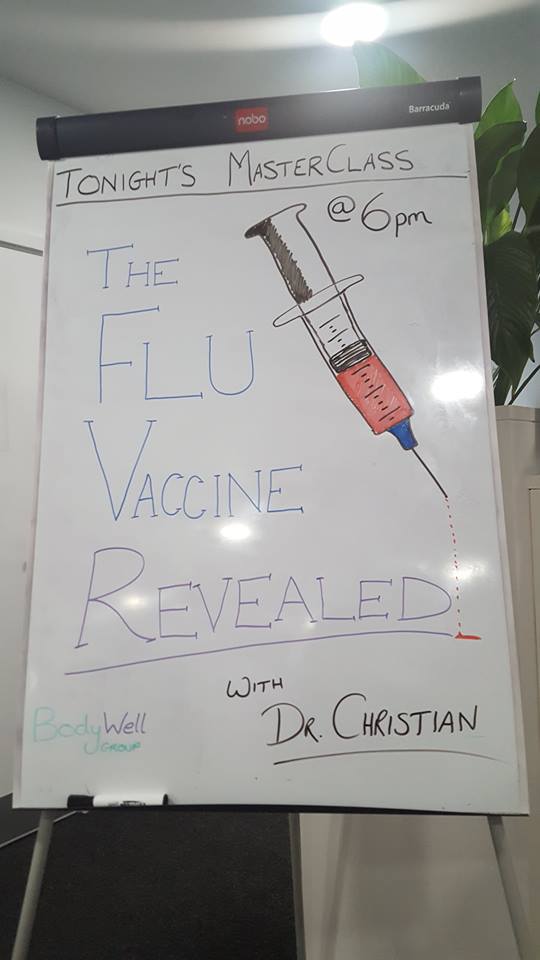 BodyWellGroup's tweet photo. Wonder why people seem 2 get the flu after a jab? 
An 'injection' of info will tell u what is in it &amp; why it isn't effective. 
18 July 6pm https://t.co/ofpIKc4STe