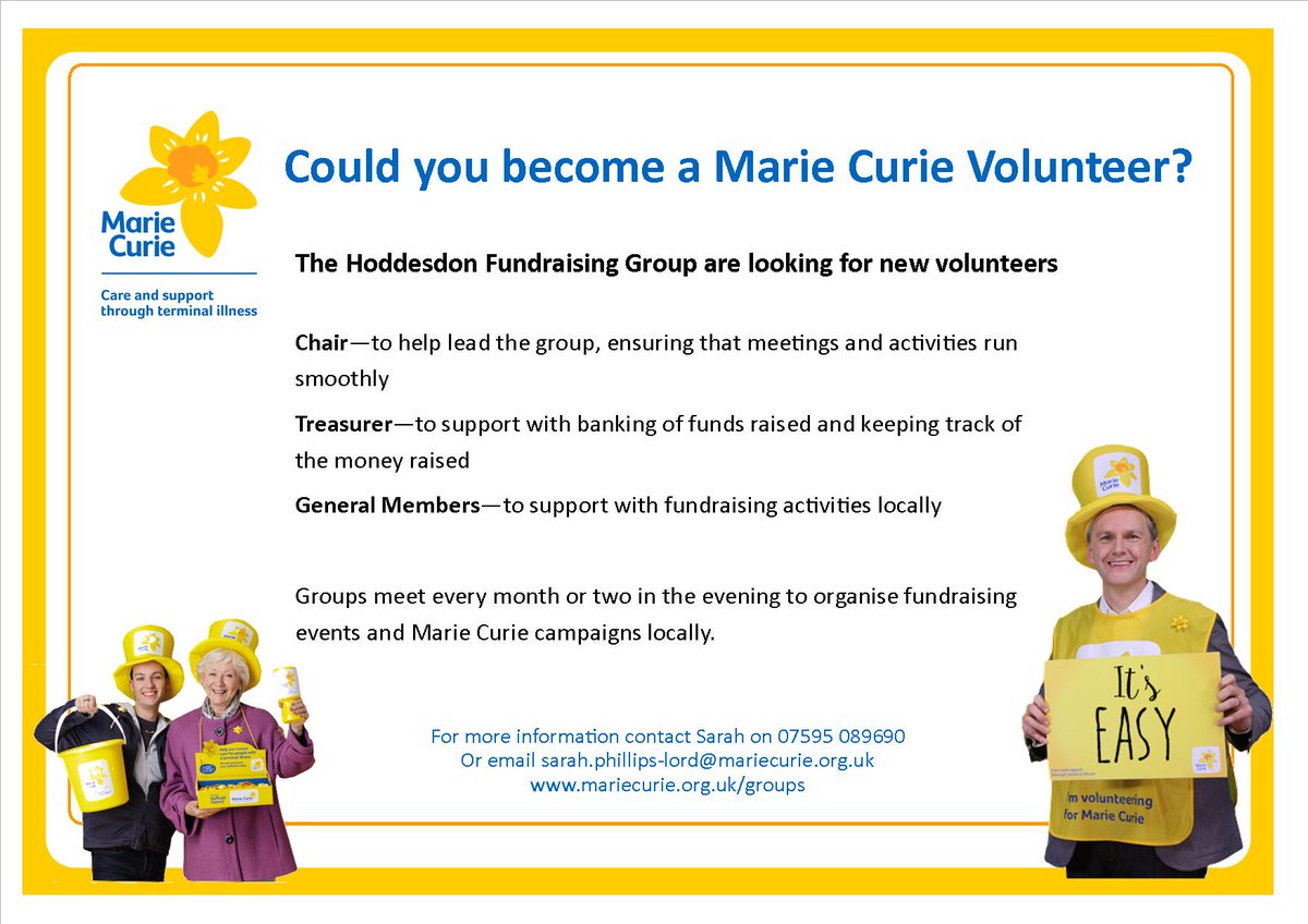 Do you have time to spare to join our <a href="/mariecurieuk/">Marie Curie</a> #Hoddesdon Fundraising Group? Flexible, team working role supporting a great cause