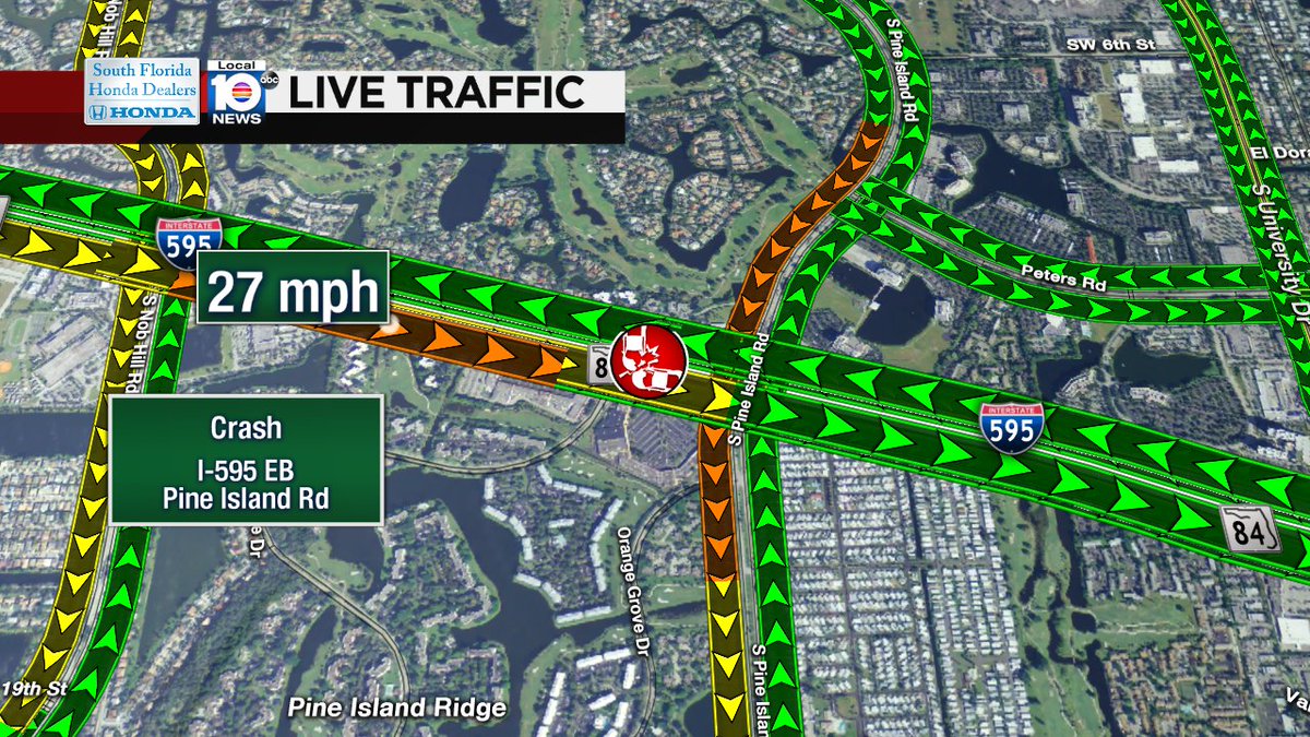 Crash on I-595 EB at Pine Island Rd #traffic https://t.co/3T1hf9yZsO