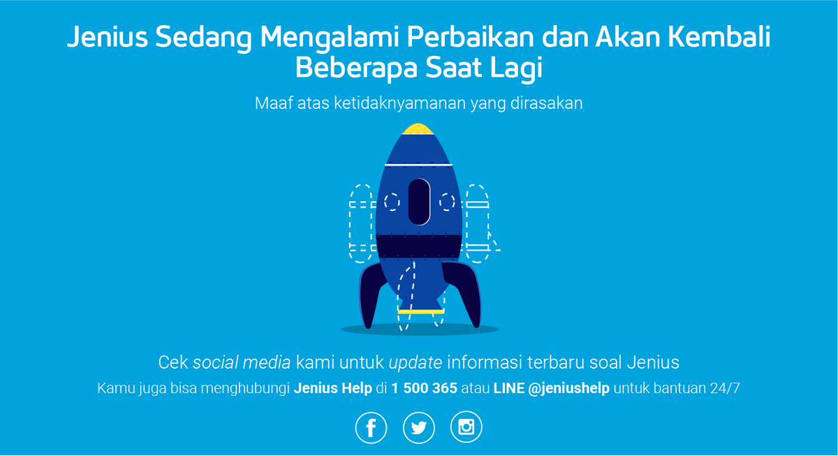JeniusConnect's tweet photo. Mohon maaf, saat ini sistem Jenius sedang mengalami perbaikan sehingga mengakibatkan beberapa user kesulitan melakukan login https://t.co/N6s8H5cKma