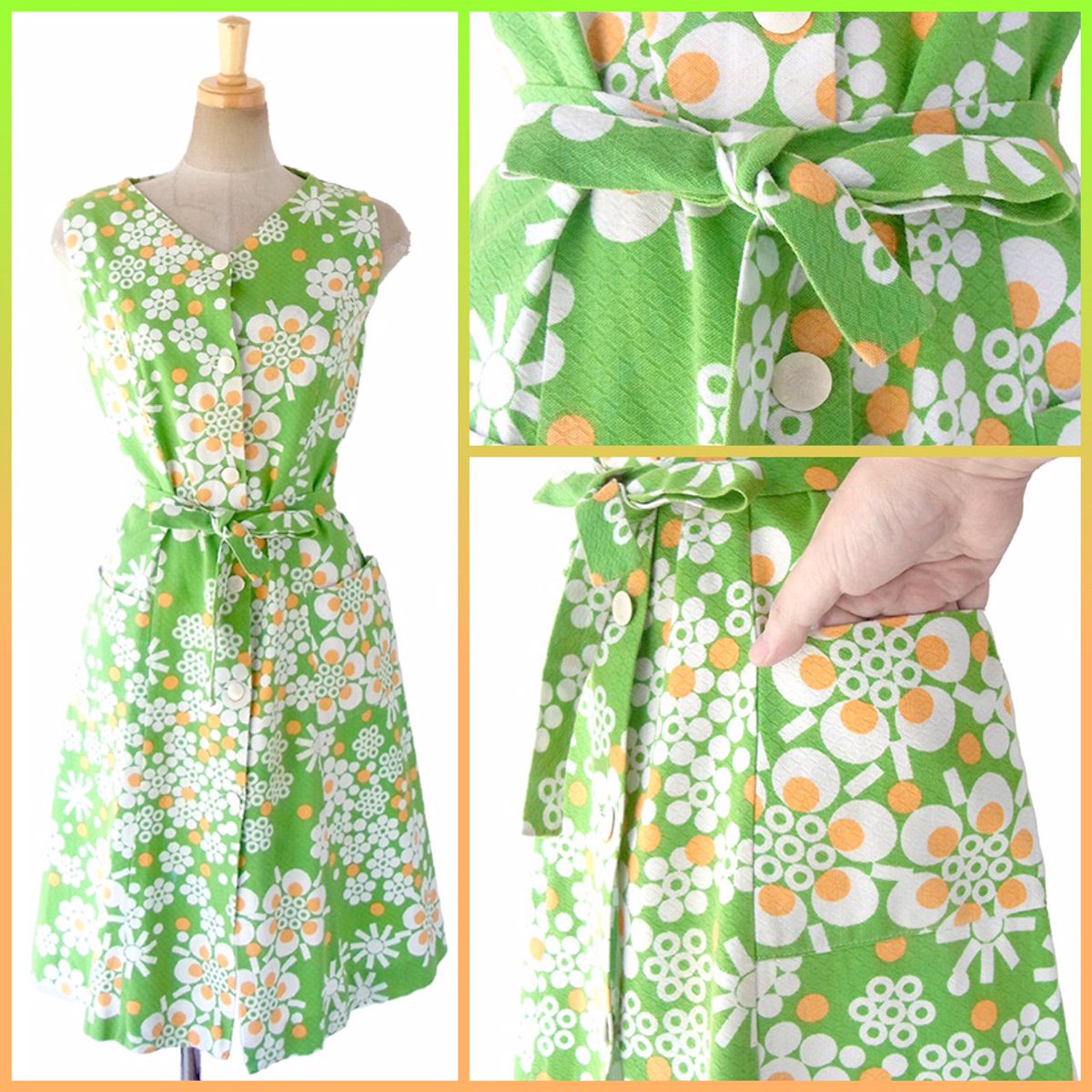 O Xrhsths 中野古着屋little Bird Sto Twitter 送料無料 フランス買い付け 60年代製 ライムグリーン X レトロ柄 共布ベルト ポケット付き ワンピース 17fc313 ヨーロッパ古着 T Co 34ejp6t2je Furugi Nakano 古着 中野 レトロ 高円寺 Koenji