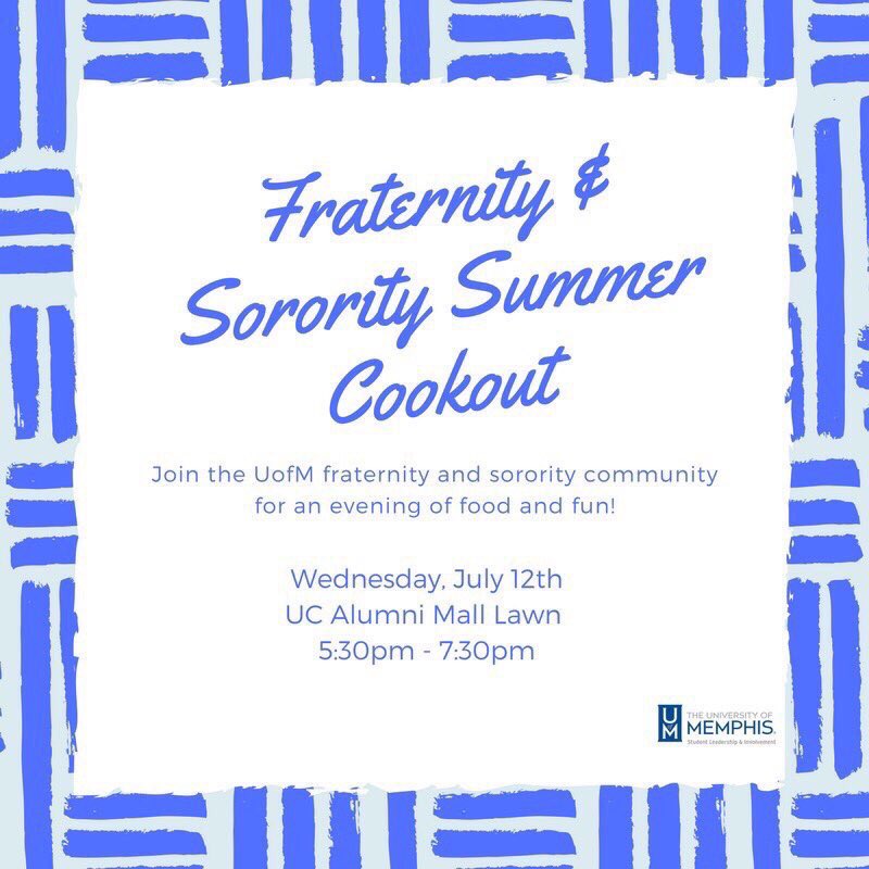 MemphisOG15's tweet photo. Hey Orientation students! Please come out tonight to the UC Lawn and get a chance to see all of our Greek organizations! https://t.co/ziuvPYZbPD