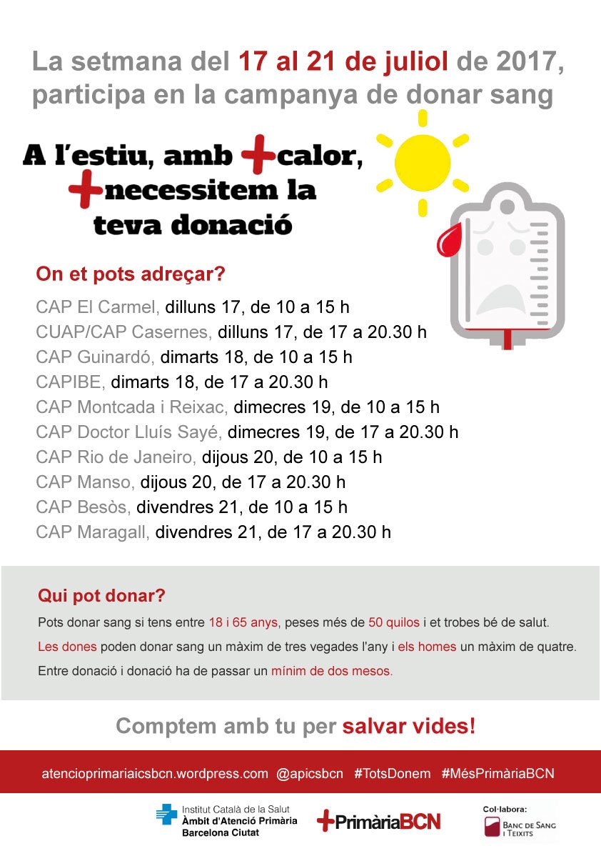 L'@apicsbcn col·labora amb <a href="/donarsang/">Banc de Sang</a> per aconseguir les  1.000 donacions diàries a Cat. Ajuda'ns! #TotsDonem bit.ly/2ue3gOY