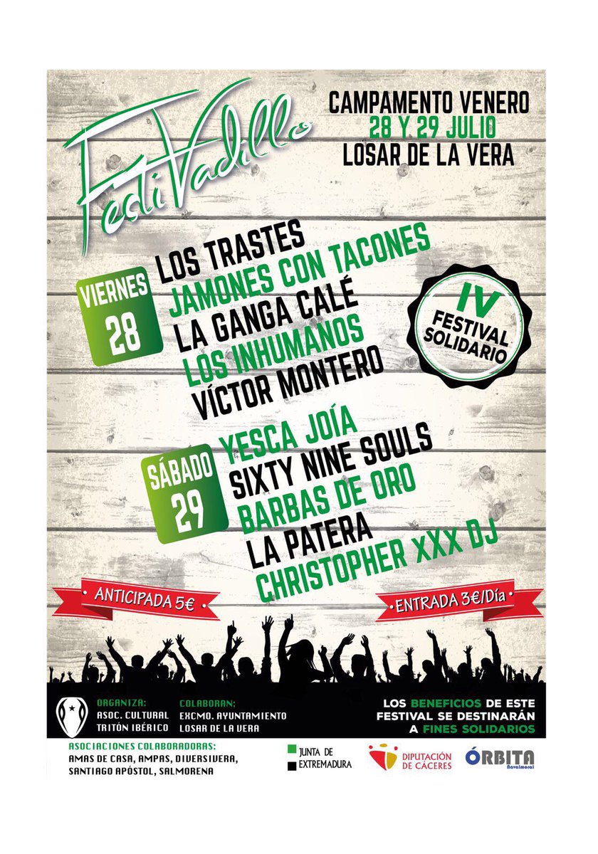VIERNES 28 DE JULIO. 
#LosTrastes #RumboConRumba #ComenzamosLosConciertos #ComienzanLOSTRASTES #LosarDeLaVera #Festivadillo2017 #Ruuuuuumba