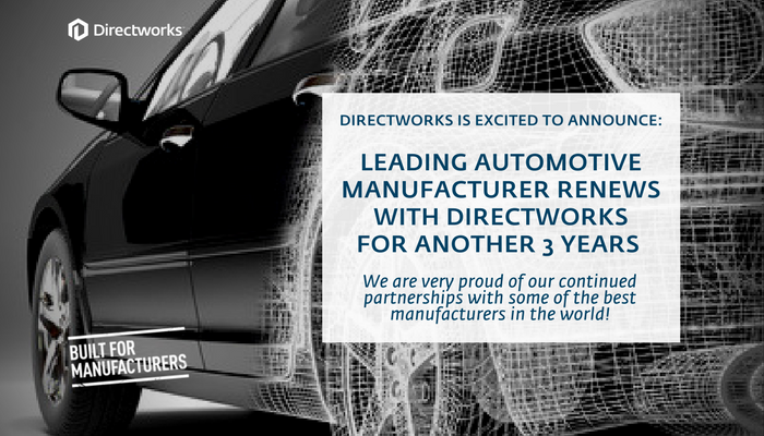Excited to share that a leading automotive manufacturer is renewing <a href="/DirectworksInc/">Directworks</a> for another 3 years! #suppliermanagement