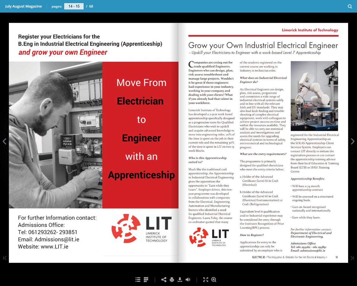 Engineering_LIT's tweet image. Read the full article on how to "Grow your own Engineer" with an #Apprenticeship from @LimerickIT in @ElectricieMag electric.ie/publications/J…