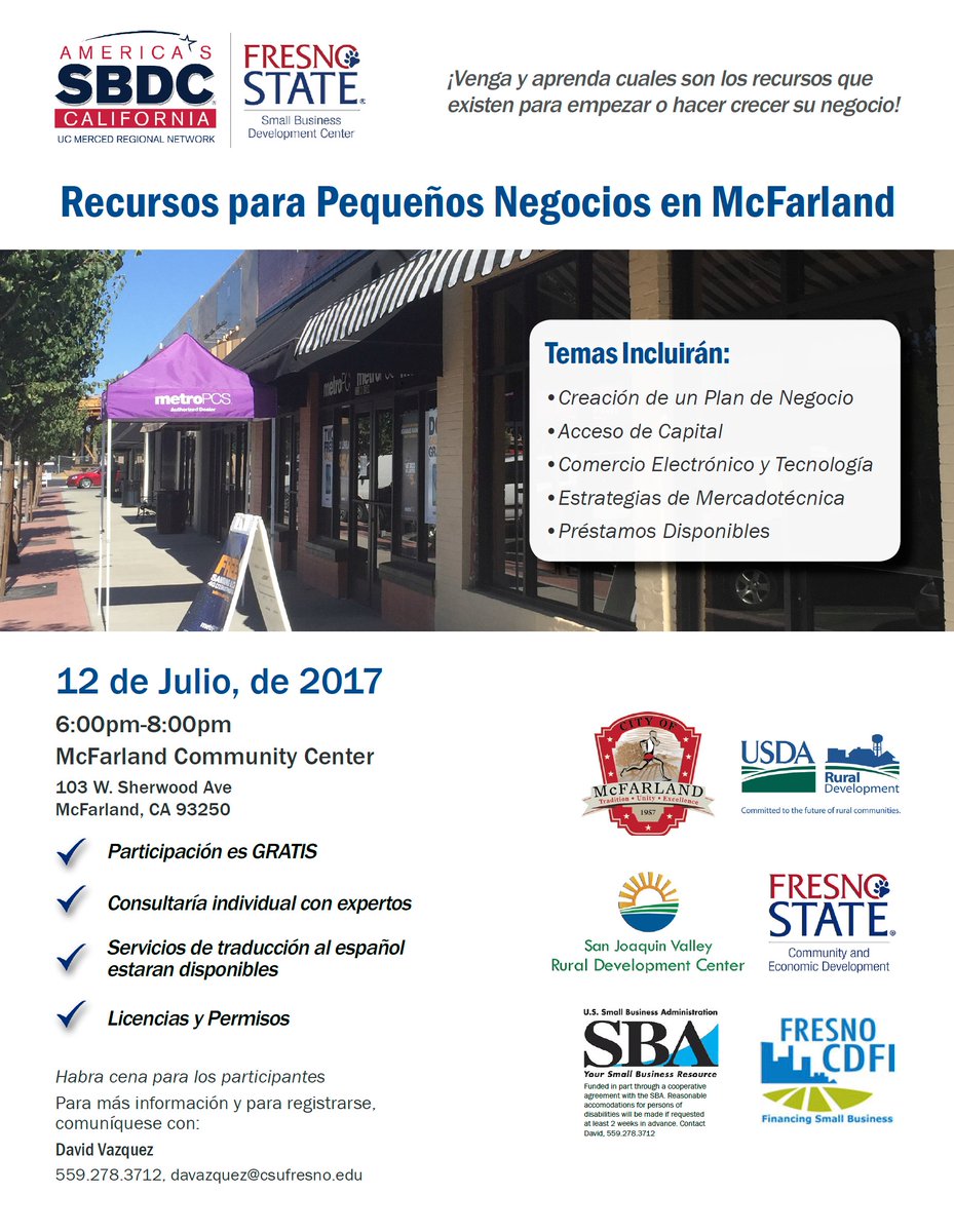 Taller De Recursos Para Pequeños Negocios #miercolesdetaller #mcfarland #comunidad #negocio #ayuda #crecer #BeBOLD #FRESNOSTATE