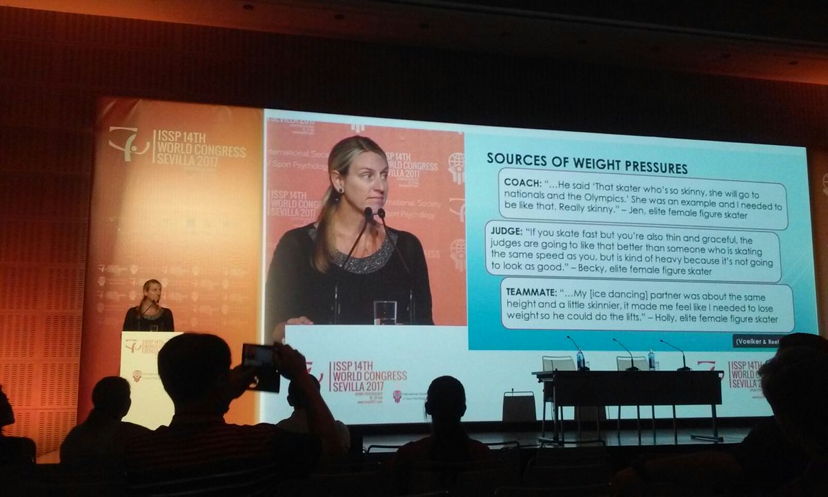 Impressive quotes from practice about body image concerns in sports, great keynote from Justine Reel #ISSPSevilla17 #ISSP2017