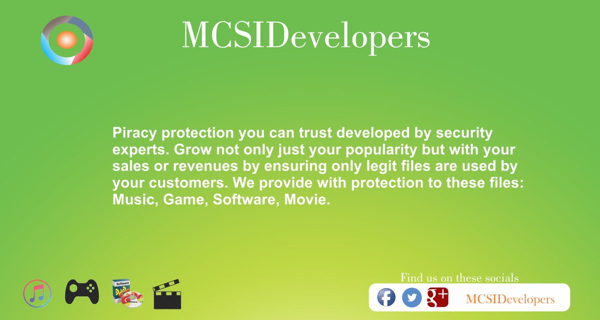 MCSIDevelopers's tweet image. If you are a game developer, software developer or musician or movie producer check out what we have for you to protect against piracy.