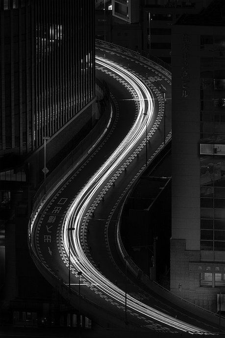 Good morning, "Osaka Raman" by B. Yen. #Japan #urbanphotography #street #blackandwhitephotography #urban #night #Cars #lights #skyscrapers
