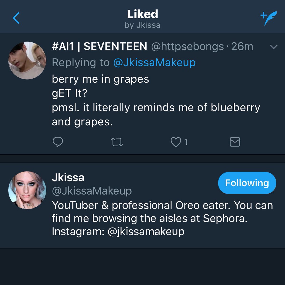 httpsebongs's tweet photo. can y'all believe Jkissa actually liked my tweet? y'ALL IM SCREAMING https://t.co/2VP7heb3Vk