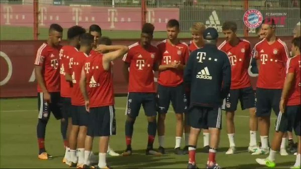 Bayern players sing happy birthday and welcome to Bayern to James Rodriguez. 