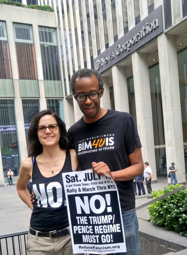 RefuseFascism's tweet photo. .@SunsaraTaylor and Matthew Shipp saying NO to @FoxNews &amp; getting ready for #J15TrumpPenceMustGo 
Trump/Pence/Fox Must Go!
#100HoursOfNo https://t.co/WvSiX6Vko0