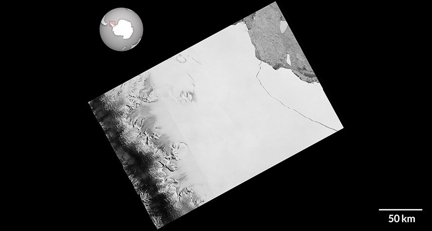 ASimpleResponse's tweet photo. A 5800sq kilometer iceberg (1T tonnes of ice) finally calves off Larsen C Ice Shelf. Awaiting @ESA's Sentinel images https://t.co/AlYavwo6ag https://t.co/ivbMPT5ojT