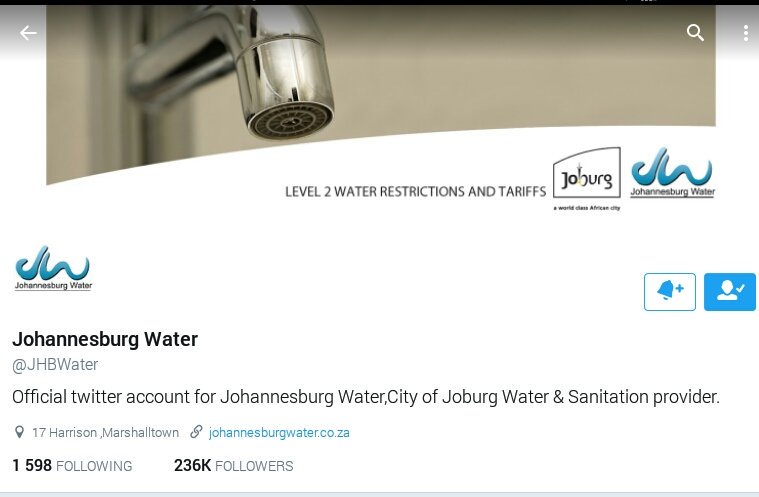 Mark Corke🐾 (@markcorke) on Twitter photo <a href="/JHBWater/">Johannesburg Water</a> I have often wondered why <a href="/JHBWater/">Johannesburg Water</a> would use a dry tap in its Twitter profile.
Now I geddit. <a href="/JHBWater/">Johannesburg Water</a> I have often wondered why <a href="/JHBWater/">Johannesburg Water</a> would use a dry tap in its Twitter profile.
Now I geddit.