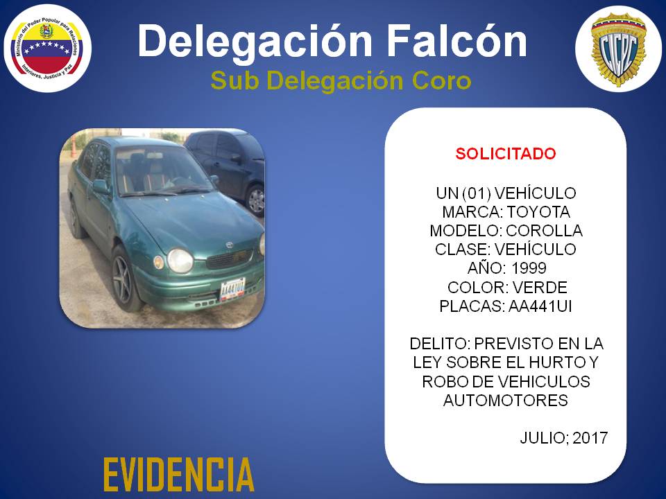 @sdcorocicpc LOGRA RECUPERAR VEHÍCULO SOLICITADO POR DELITO DE HURTO EN EL MUNICIPIO MIRANDA <a href="/cramirezCICPC/">Ramirez CICPC</a> <a href="/cacsvzla/">Cesar Cardenas</a> @darwincicpc