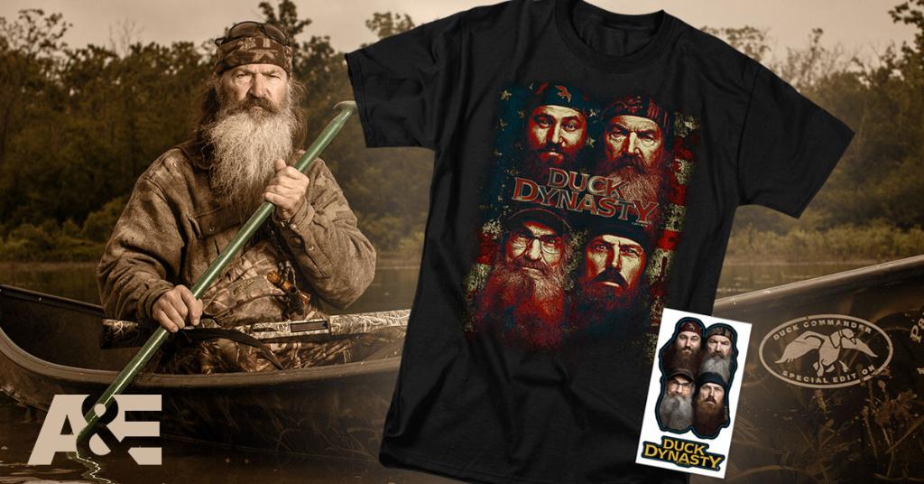 You’ll be happy, happy, happy with this exclusive #DuckDynasty t-shirt & sticker bundle. Available only on @amazon amzn.to/2sU7ASV
