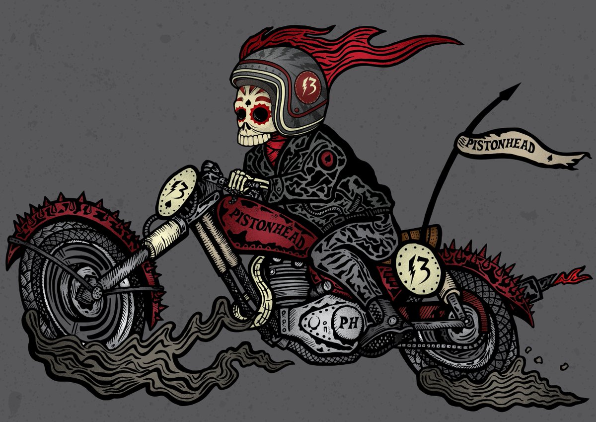 PistonheadLager's tweet photo. Sneak peak at new Pistonhead illustrations from @SamMarshArt - Winner of our #beer4ayear competition last year. What do you think? https://t.co/qECuk3kDjI