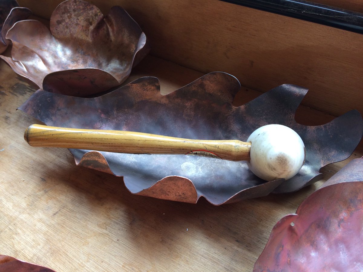 FieldKelly's tweet photo. Busy day annealing and handbeating copper today. #copper #copperwoman #handbeaten #handmade https://t.co/7yKCyE5Ilk
