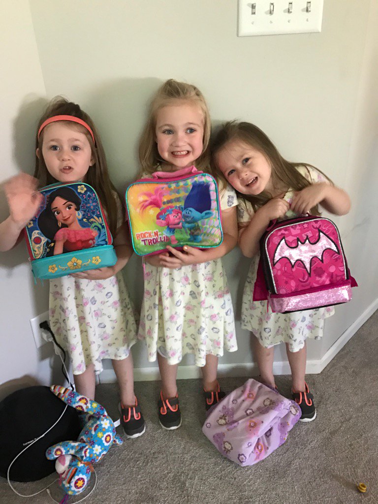 cajunspice79's tweet photo. Who's ready for their 1st day of preschool?! #newlunchboxes #triplets https://t.co/9X1zrjOjAu