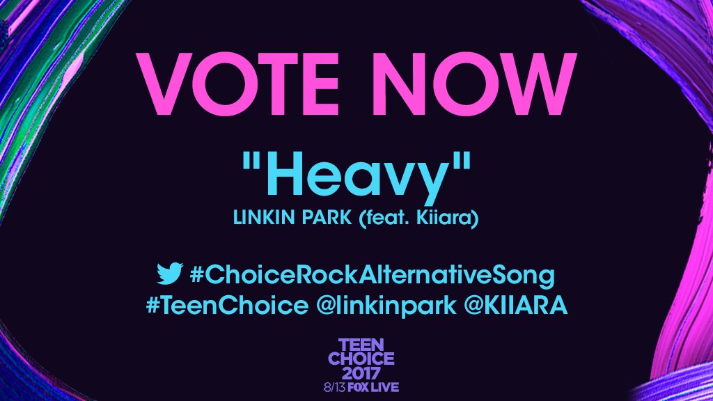 #HeavyLP (ft. @KIIARA) is nominated @TeenChoiceFOX. To vote tweet #ChoiceRockAlternativeSong + @linkinpark or visit fox.tv/VoteNowTCA