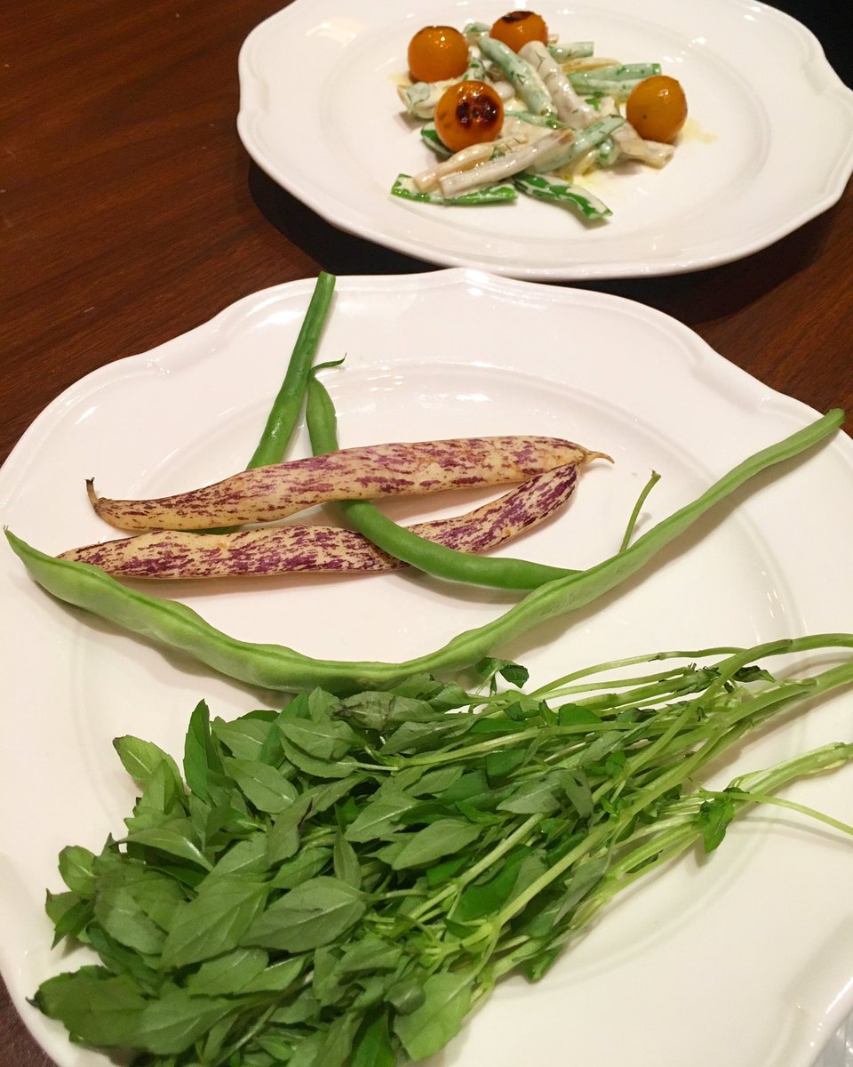 Tonight's Bronzino piatto features new finds from <a href="/UnSqGreenmarket/">Union Sq Greenmarket</a> including Dragon tongue beans &amp; spicy bush basil from <a href="/EckertonHill/">Eckerton Hill Farm</a> #BBHG