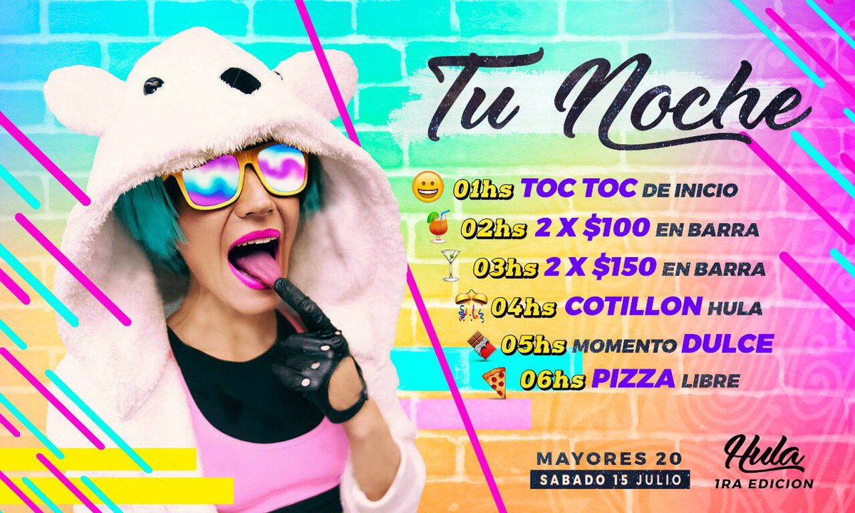 hulafest's tweet photo. > TU NOCHE HULA ! <
El cronograma de lo que sera este #SabadoHula !
#Cachengue #BailamosJuntos #15Julio #Metropolis https://t.co/6jSgdbIeUA