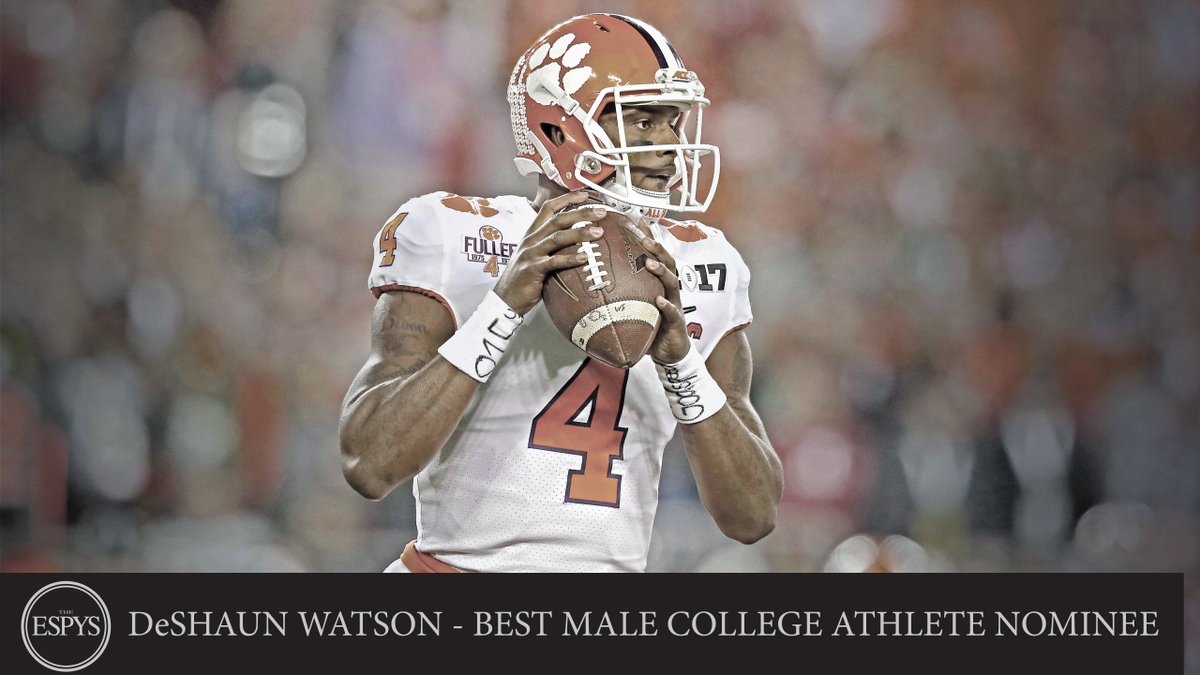 ESPNCFB's tweet photo. Congrats to @deshaunwatson on winning Best Male College Athlete at the 2017 #ESPYS! https://t.co/4AzZz4Q2Pg