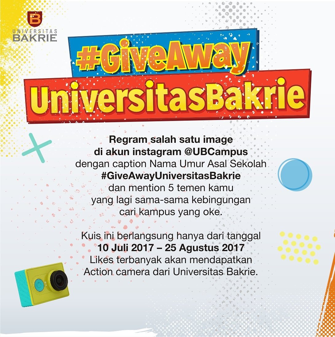 Yuk follow instagram <a href="/UBcampus/">Universitas Bakrie</a>, regram salah satu postingannya dan dapatkan Action Camera.