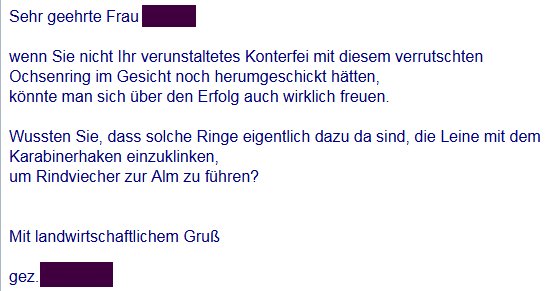 Was ein Kommunalpolitiker unserer Kollegin zu ihrem Foto mitzuteilen hat (von seiner offiz. Fraktionsadresse):