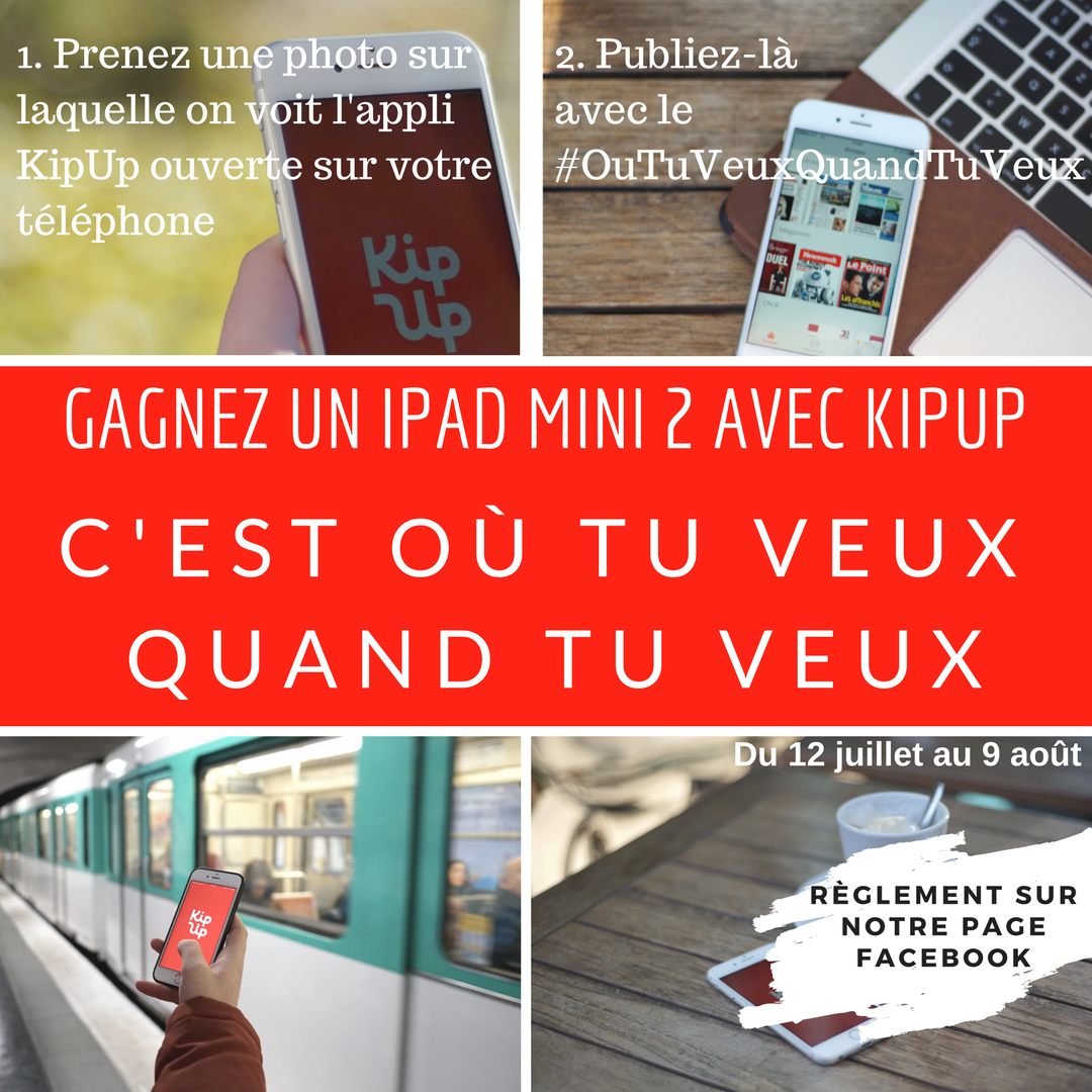 AppKipUp's tweet photo. CONCOURS - @KipUp vous fait gagner un iPad mini 2 ! Comment participer ? Postez une photo de l'appli KipUp avec #OuTuVeuxQuandTuVeux https://t.co/JlI3DILf6V