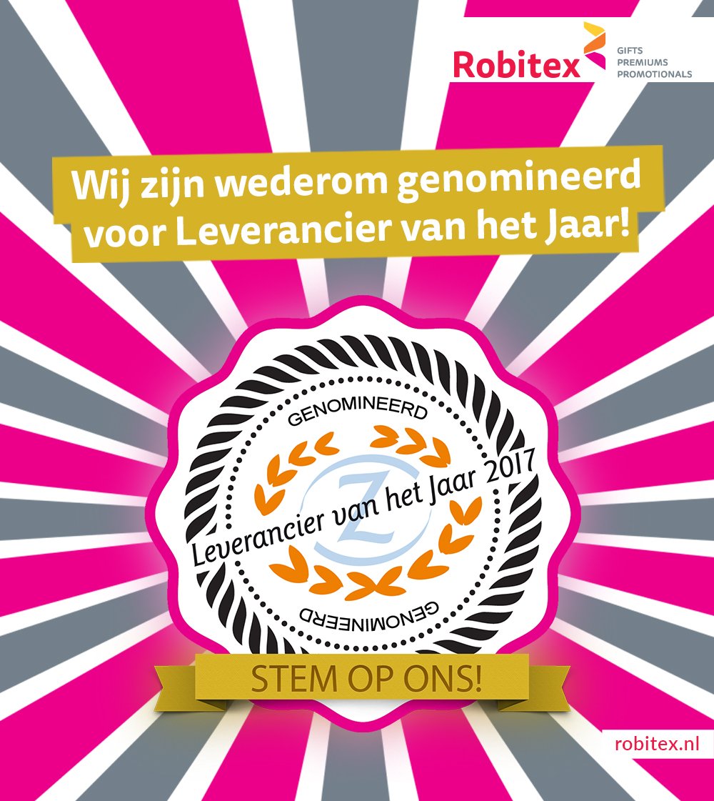 Wij zijn wederom genomineerd voor Leverancier van het jaar! Stem jij ook op ons?! #relatiegeschenken <a href="/PromZTweetZ/">PromZ TweetZ</a>
reyezclients.nl/voting/portaal…