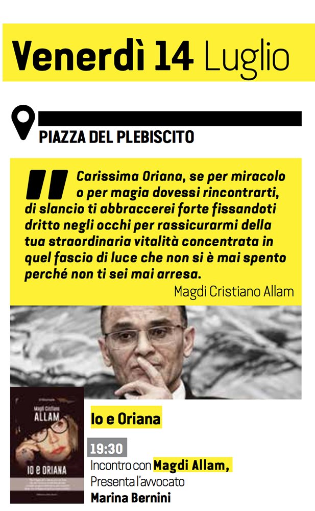 Cari amici, domani ore 19.30 in Piazza del Plebiscito a #Viterbo, per presentare #IoeOriana. Grazie @AlessandroMaurizi #OmbreFestival