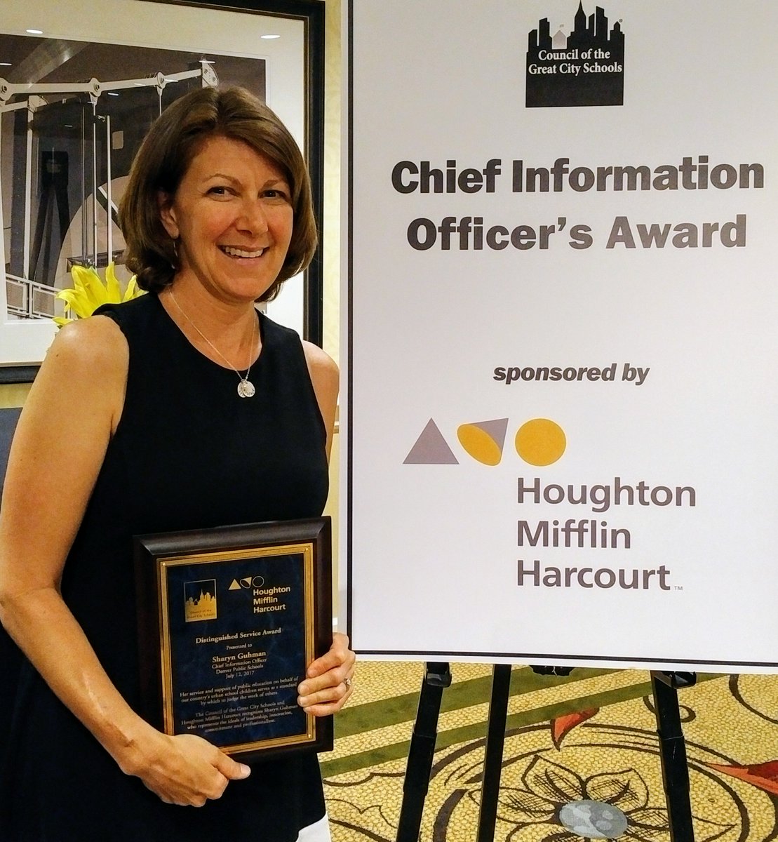 GreatCitySchls's tweet photo. CONGRATULATIONS to Sharyn Guhman of @DPSNewsNow for winning the CIO Award yesterday at #CGCSjoint17 https://t.co/9t2jX7US9r