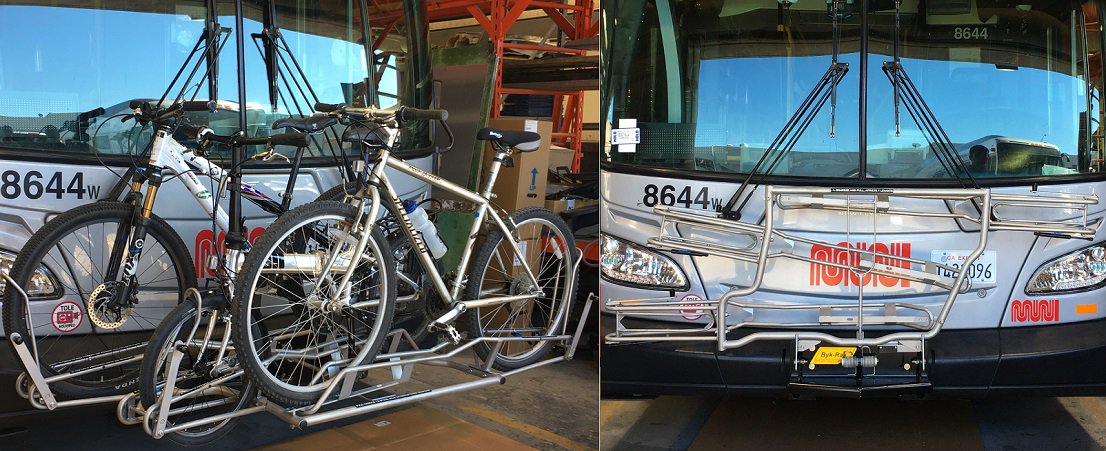 sfbike's tweet photo. .@sfmta_muni is piloting new racks for buses that fit three bikes: https://t.co/UuOzJyXumX https://t.co/kwb5l6v2y7