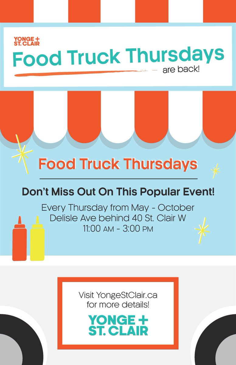 'Food Truck Thursday' lineup TODAY is: <a href="/DelightBiteFood/">Delight Bite</a>, <a href="/FullyloadedTO/">Fully Loaded T.O.</a> + <a href="/GourmetGringos/">Gourmet Gringos</a> buff.ly/2tpIpHU #YongeStClair