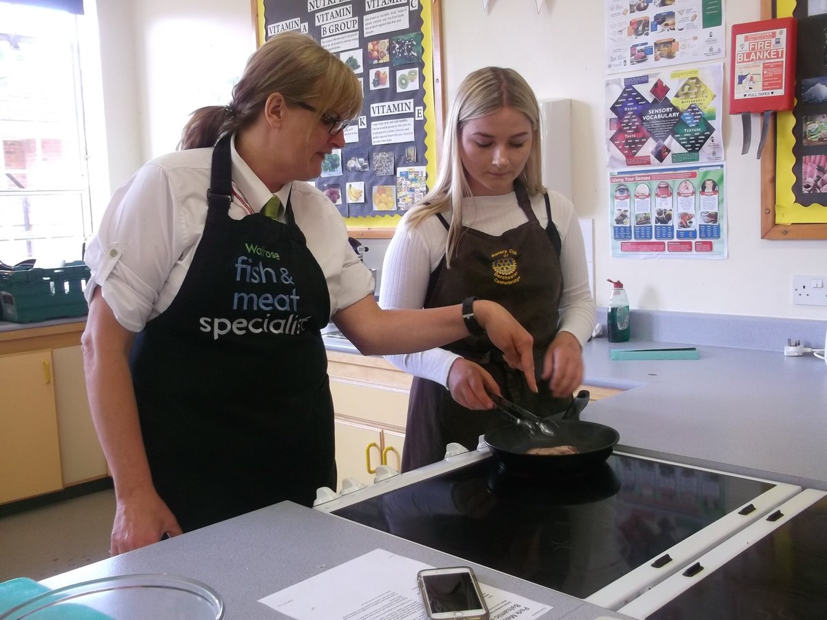 Yr12 food students recently had a visit from 2 meat experts from Waitrose,where they showed students how to tenderise tougher cuts of meat.