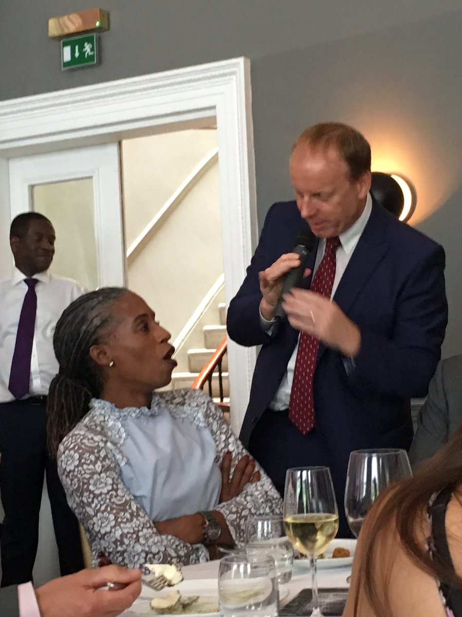 Jennifer Stout in conversation with Ian Stafford in the restaurant this week @ldnsportingclub #Olympian #Gladiator #membersclub