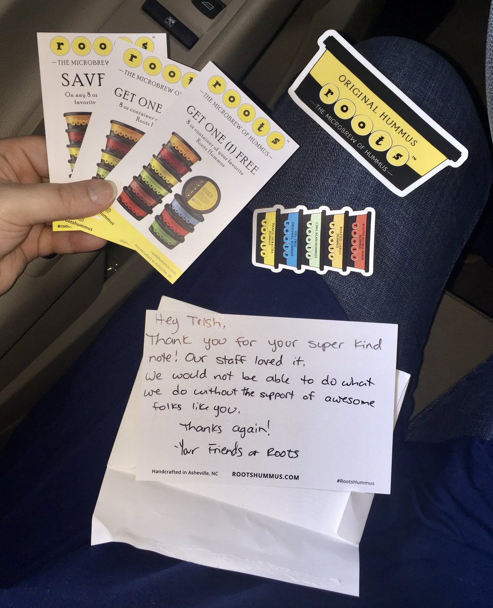 PFriederichsen's tweet photo. Great brands show genuine gratitude for customer compliments. Bravo @RootsHummus for being on top of it! #MicrobrewOfHummus #WellDone https://t.co/duLKObitcY
