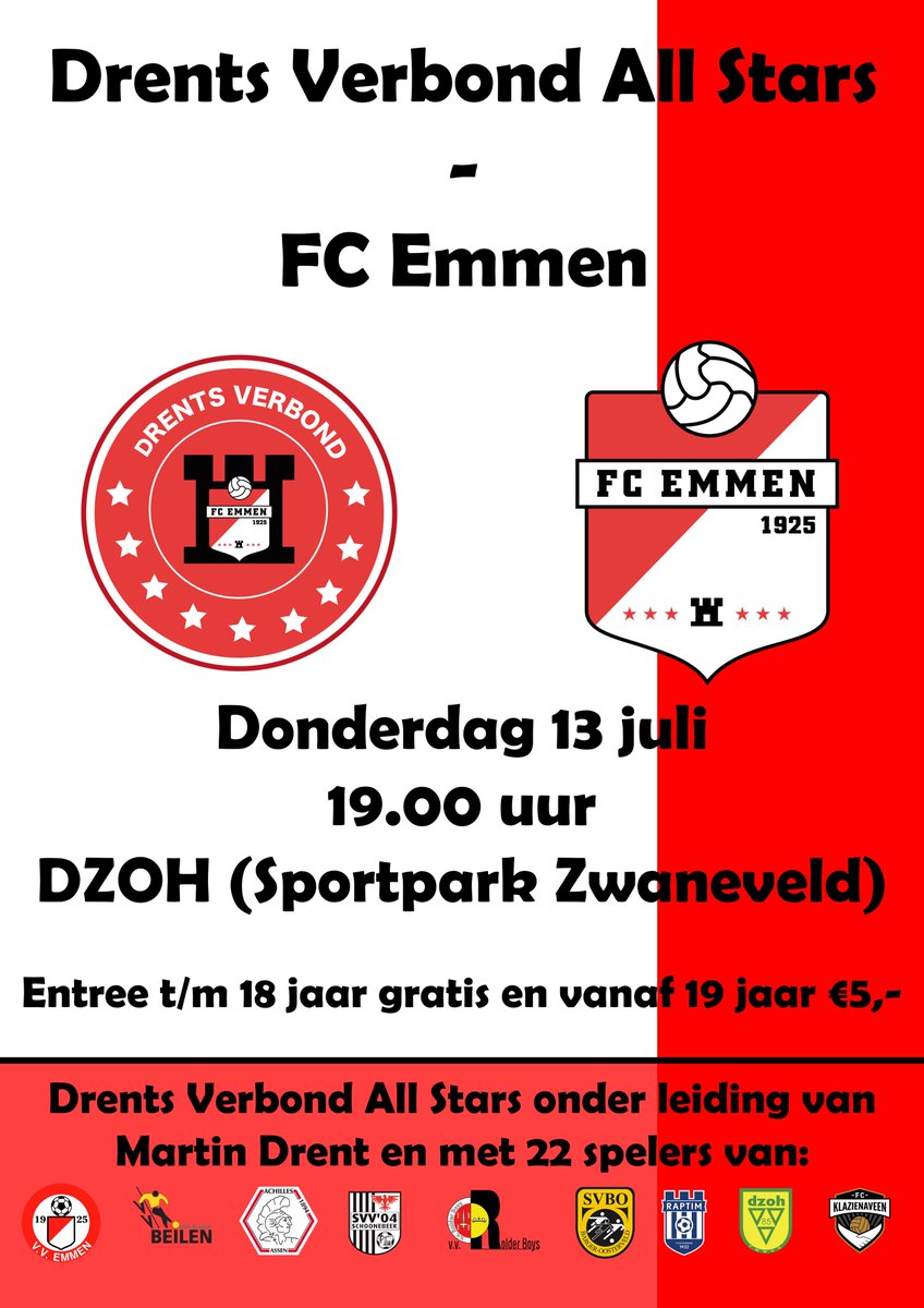 MATCHDAY🔥! Vanavond ontvangen wij <a href="/FC_Emmen/">FC Emmen</a> op Sportpark Zwanenveld (<a href="/DZOH/">DZOH</a>). Jij komt toch ook je lokale helden aanmoedigen? #drentsverbond