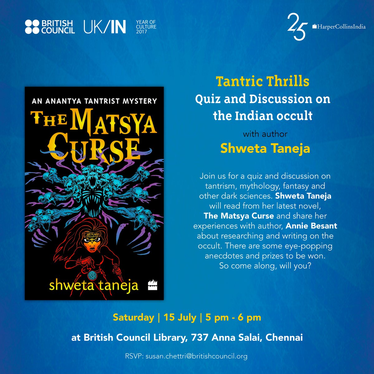 shwetawrites's tweet photo. #Chennai peeps 
This is a #free event 
On Saturday at @inBritish  
There are snacks.
And prizes. 
Do come. 
You can't miss an occult quiz! https://t.co/tJOVWexMQD
