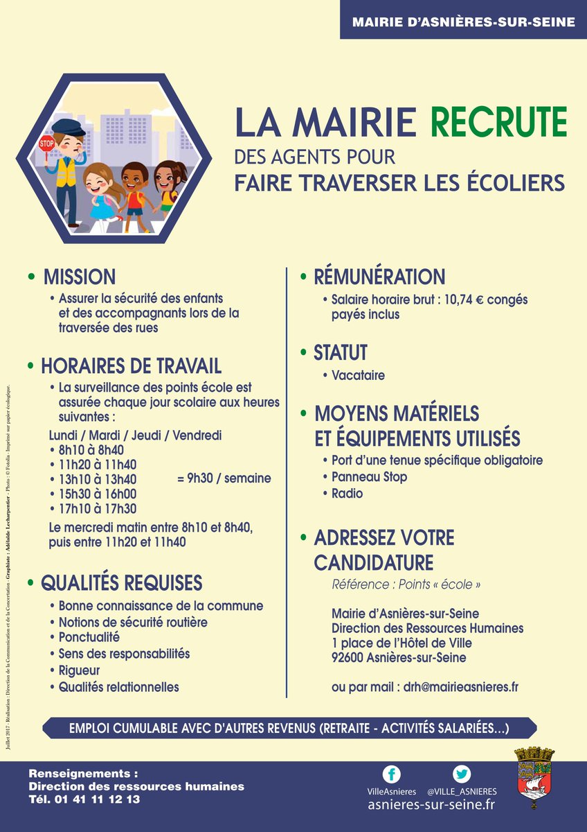 Mairie D Asnieres A Twitter La Mairie Recrute Des Agents Pour Faire Traverser Les Ecoliers Https T Co Ljxc0bm0h6 Asnieres
