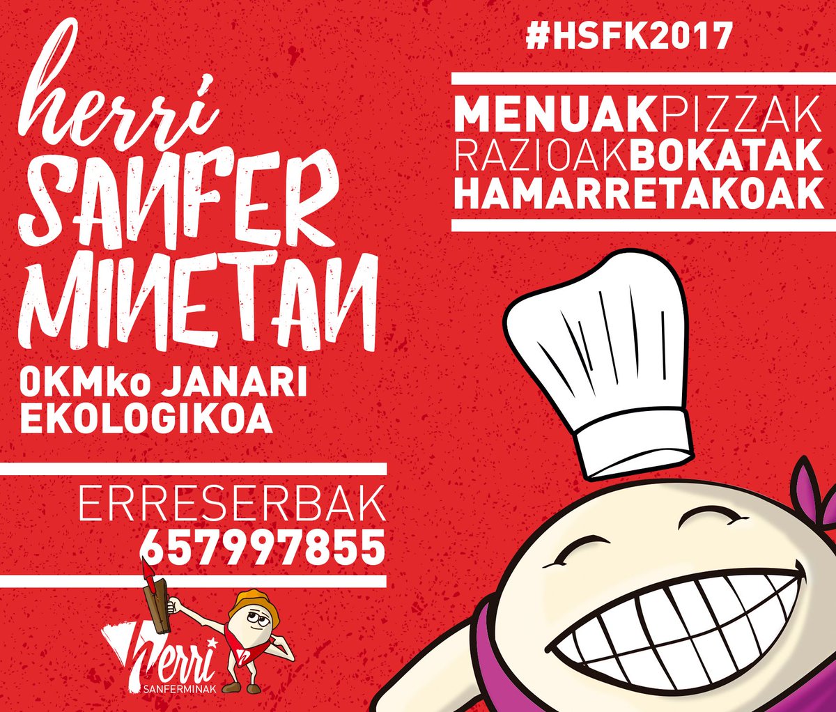 HerriSFerminak's tweet photo. ¡Para chuparse los dedos! Menuak, bokatak, pizzak, razioak... O Plazan jantoki ekologikoa! Menu erreserbak: 657997855

#HSFk2017 https://t.co/inZNCSMrba