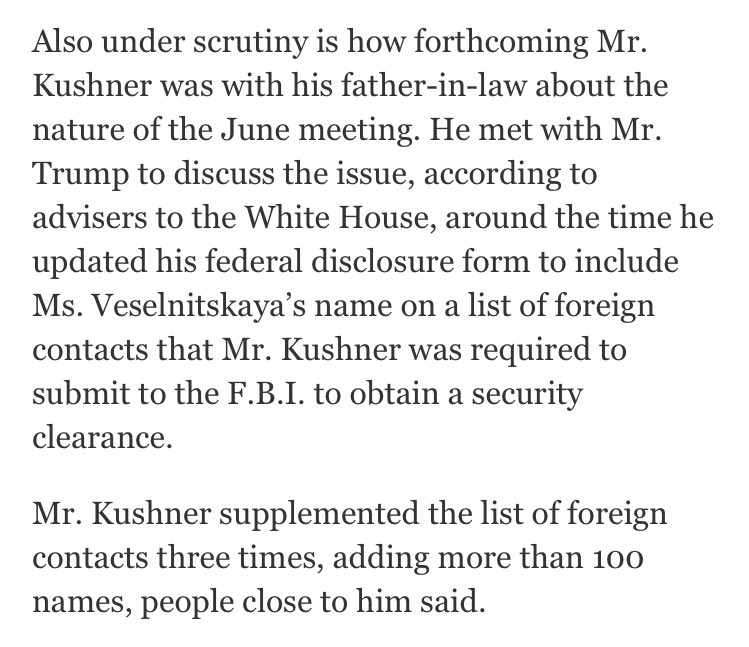markberman's tweet photo. Kushner, who omitted foreign contacts on security clearance forms, updated that list 3x "adding more than 100 names" https://t.co/fVQ3FoVVGi https://t.co/APFJsszwmt
