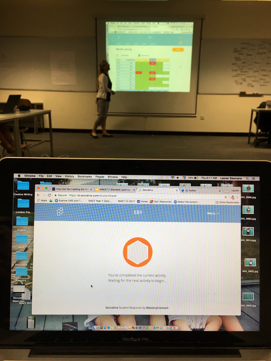 LSeamans216's tweet photo. Learning about blended learning using Socrative! #Great17 #GREATBLENDED https://t.co/R5ht1hHOvS