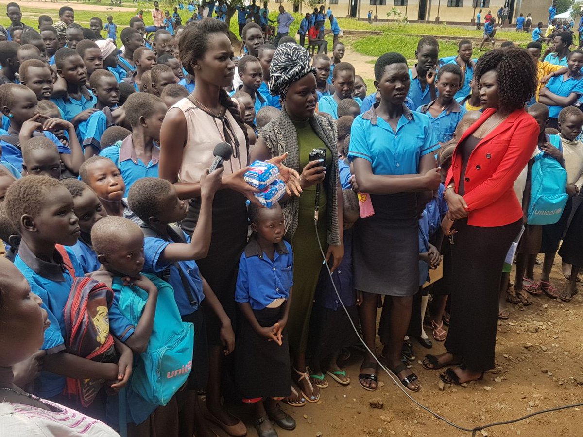 AjaaKiir's tweet photo. Today I went to Gumbo Basic Primary Schools. I was able to give the over 450 girls sanitary towels. Thank you all who support this programme https://t.co/zNckvrdK2f