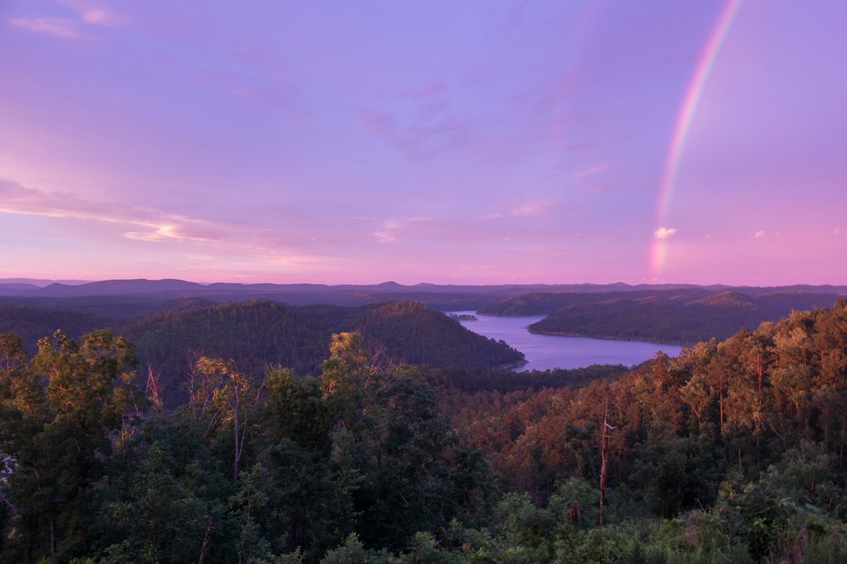 InRfocus's tweet photo. Sunset and a rainbow at Beavers Bend State Park, Oklahoma #sunsetphoto #photography #explore #destination #adventure #photooftheday #color https://t.co/SSQyN0YDYG