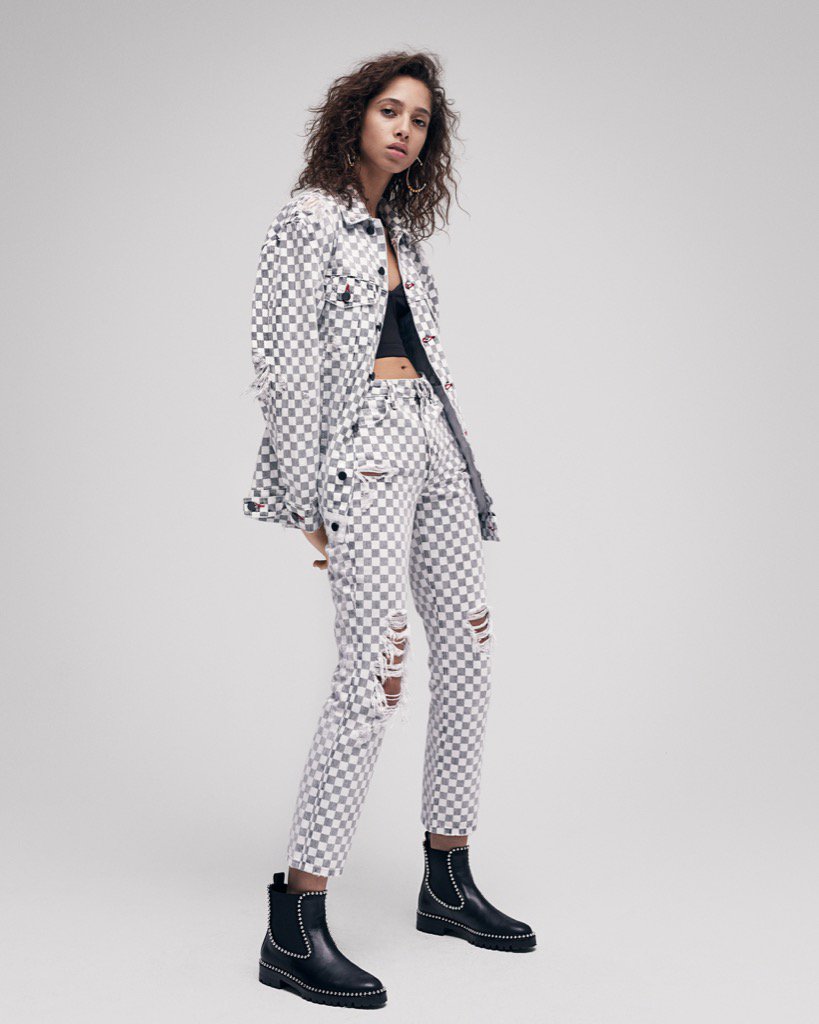 checkerboard denim jacket